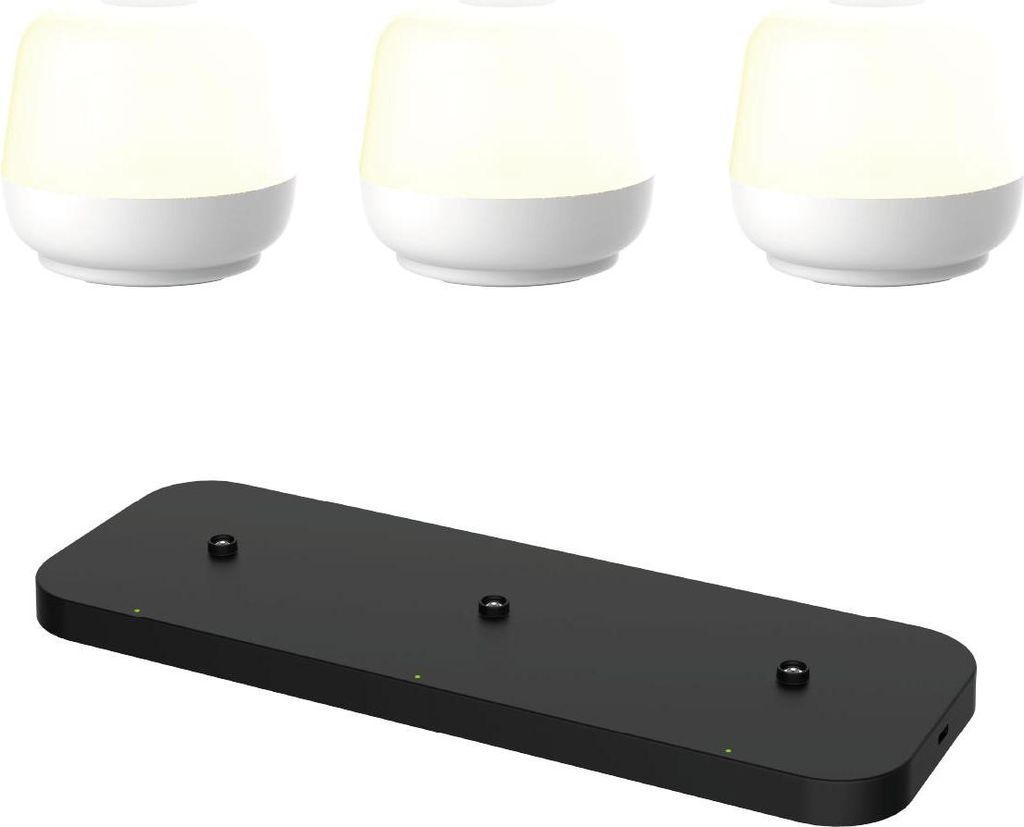 Luxus - Tischlampe Naxos - 3er Set - Weiß + Ladestation schwarz - H8 x Ø9
