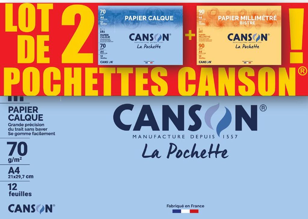CANSON Transparentpapier & Millimeterpapier 2 Stück je 12 Blatt