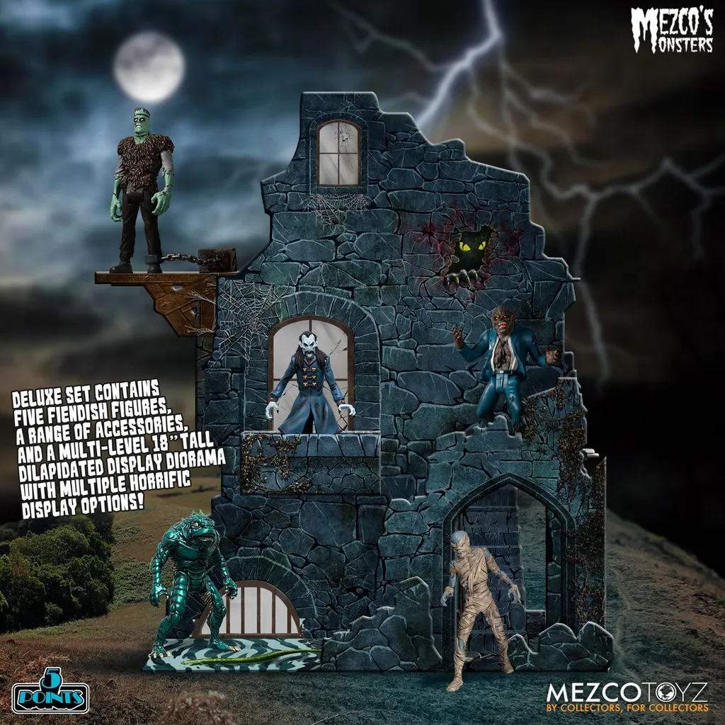 Set Deluxe Mezco Tower of Fear 5 Points avec Figurines de 9 cm et Tour