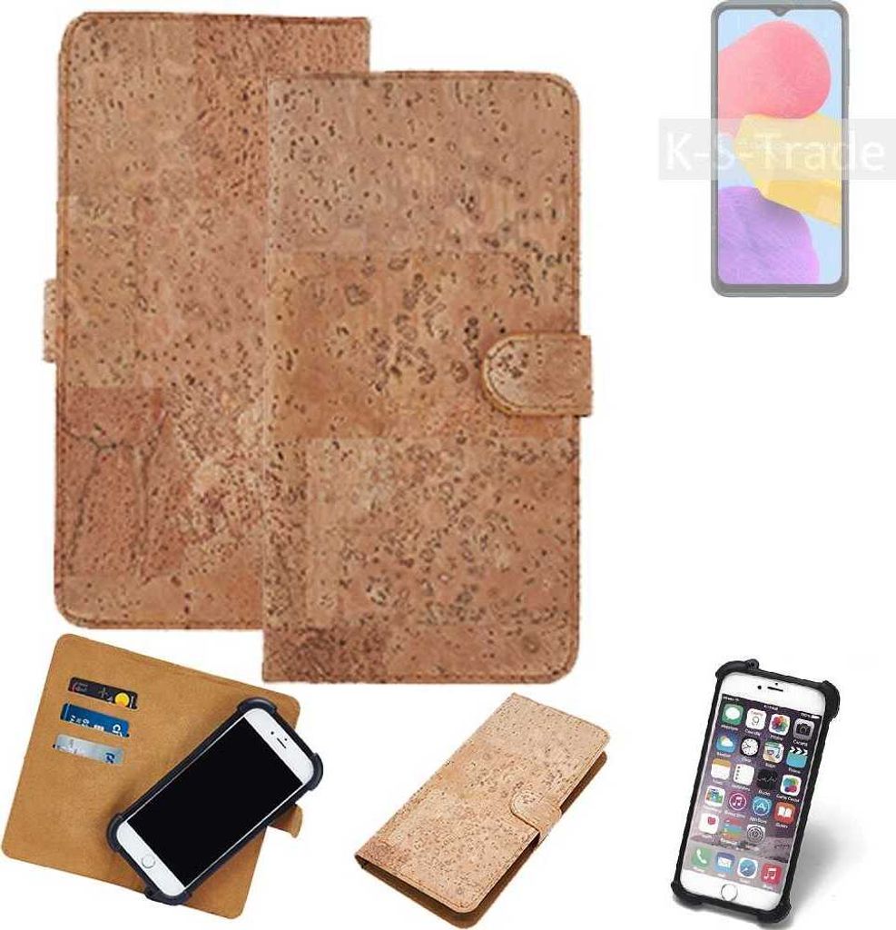 K-S-Trade Hülle kompatibel mit Samsung Galaxy M13 Kork Handyhülle Cover Schutzhülle TPU Case Bumper in Hellbraun, (1x)
