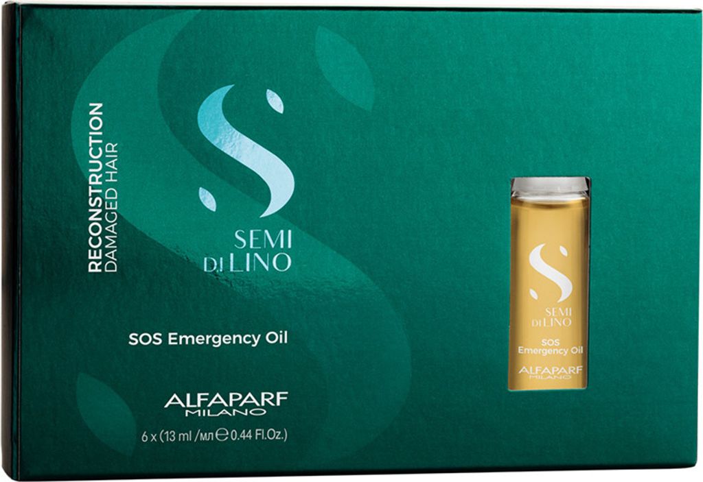 A box of Alfaparf Milano Semi Di Lino SOS Emergency Oil for damaged hair.