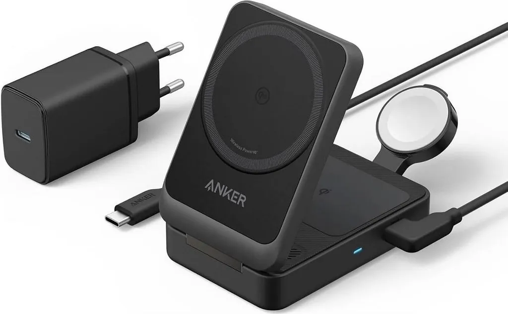 Caricatore Anker MagGo 15W 3-in-1: Stand Magnetico Pieghevole Nero