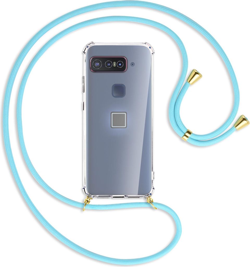 Handykette Backcover-Schutzhülle mit Band (Metall goldfarben) für Asus Smartphone for Snapdragon Insiders - himmelblau