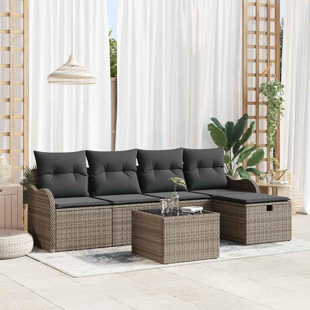 Maison Exclusive - Garten-Sofa-Set mit Kissen mit Speicher 6 pcs Grau Poly Rattan