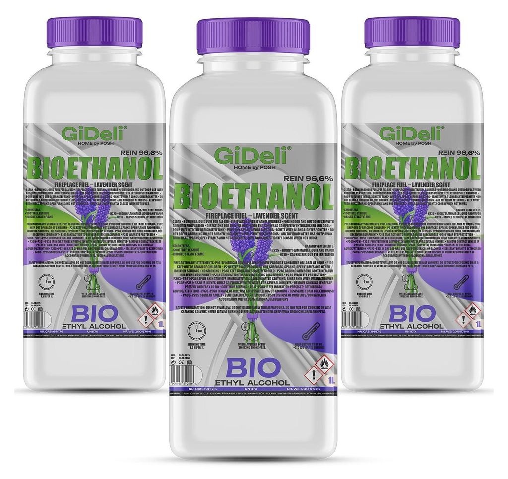 Bioetanol o zapachu lawendy 96,6% 3 l do kominków Zdjęcie produktu 