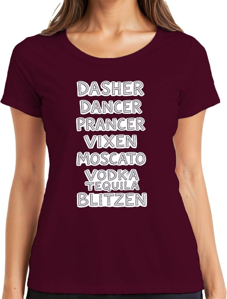 Dasher Dancer Prancer Vixen Moscato Vodka Geschenk Lustig Party Damen T-Shirt, Burgundy, L