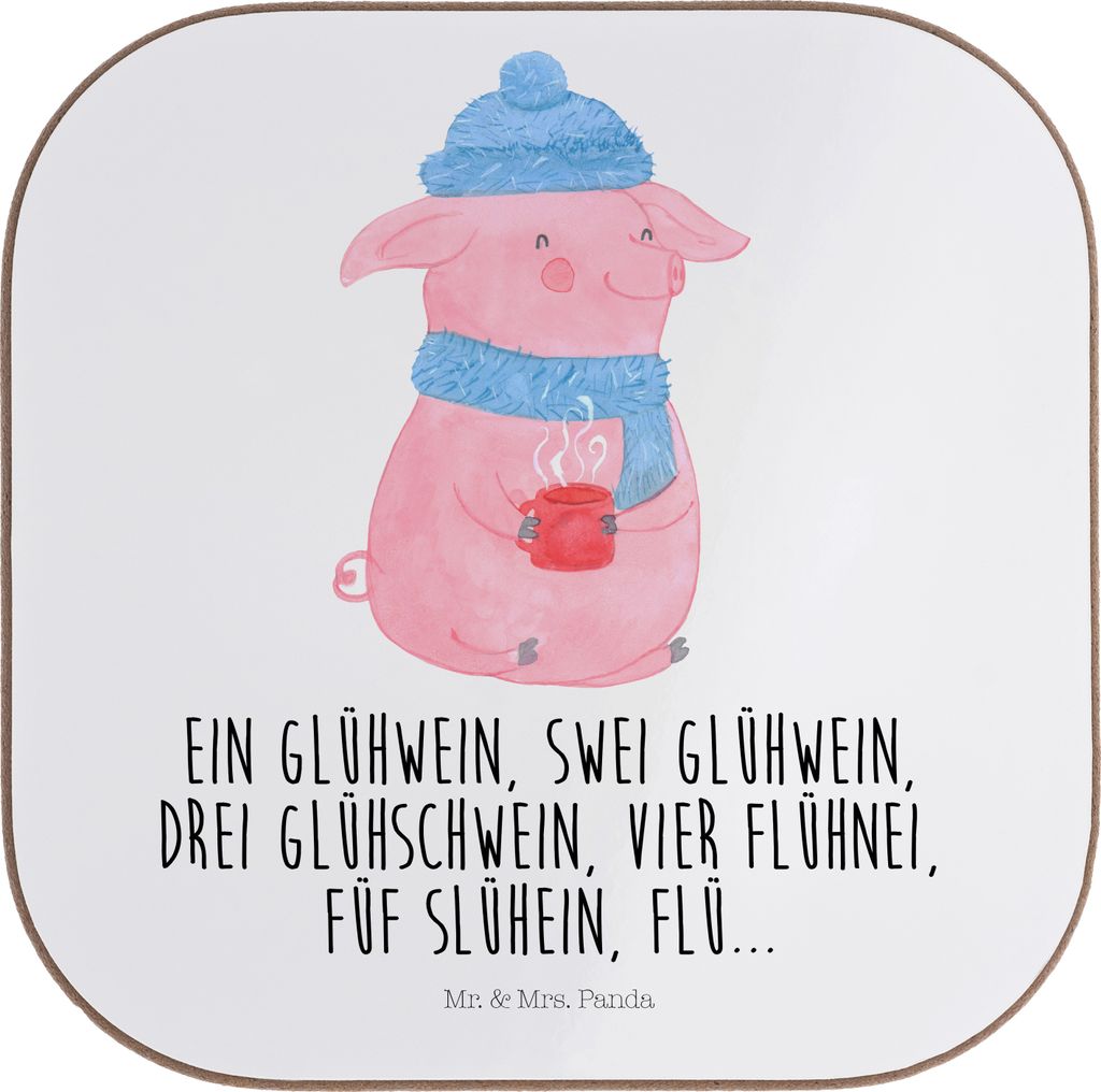 Mr. & Mrs. Panda weinflaschenuntersetzer Schweinchen Glühwein - Weiß - Geschenk, Betrunken, Untersetzer für Gläser, gläseruntersetzer, Coaster...