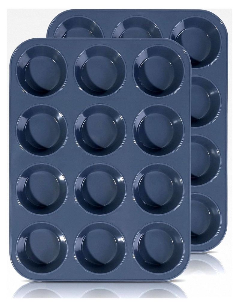 2 Stück Große Muffinform aus Silikon für 12 Muffins, Antihaft Muffinblech für Cupcakes, Brownies, Kuchen, Pudding 33 x 25 x 3 cm (Grau)