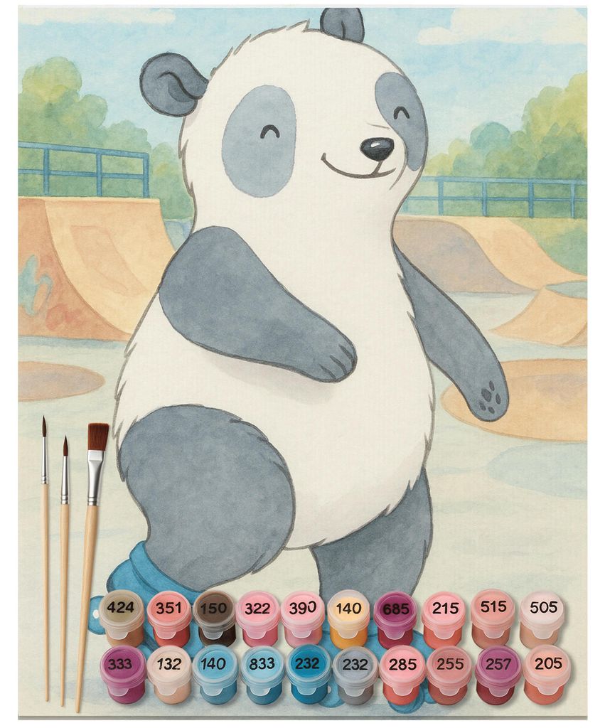 Mr. & Mrs. Panda Malen nach Zahlen Panda Inliner fahren Design 40 x 50 cm Ohne Rahmen - Weiß - Geschenk, mit, acrylmalerei set, Rollschuh, diy, In...