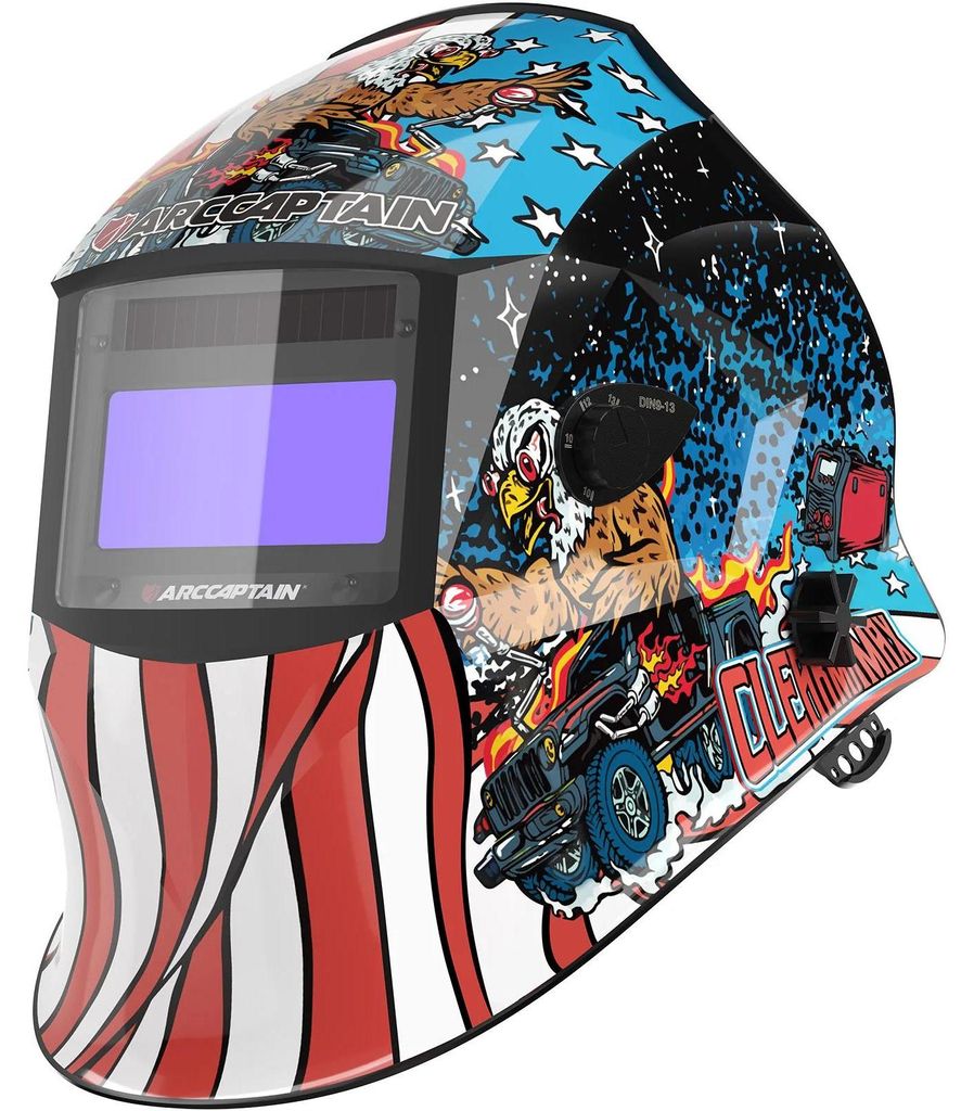 Automatik Schweißhelm - AR-WC005 - Optische Klasse 1/1/1/1 - DIN 4, Stufe 9–13 einstellbar - Sichtfeld 98×43 mm - Reaktionszeit 0,00005 s - Lit...