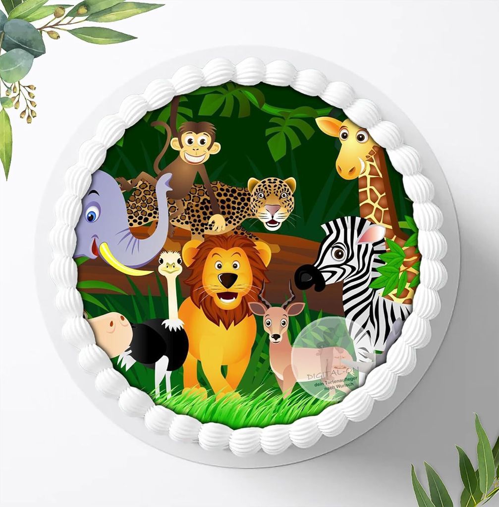Für die Geburtstags Torte ein Tortenaufleger, Zuckerbild mit dem Motiv: Safari, Essbares Foto für Torten, Fondant, Ø 20cm, 0764c