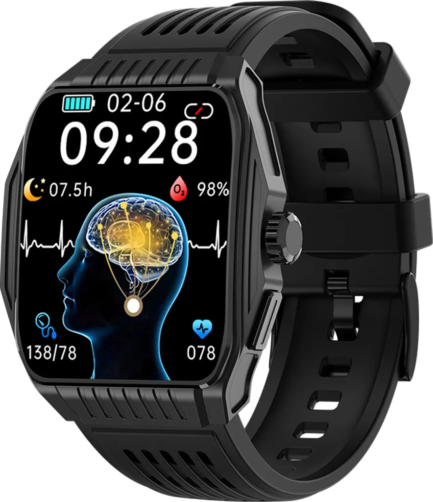 Montre connectée sport avec ECG et appels Bluetooth pour smartphone Noir