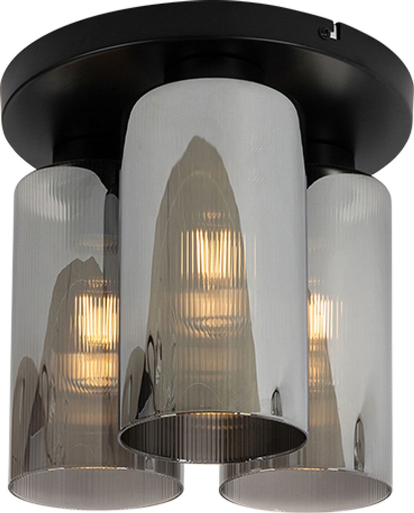 QAZQA - Art Deco Art Deco Deckenleuchte I Deckenlampe I Lampe I Leuchte schwarz mit Rauchglas 3-flammig - Laura I Wohnzimmer I Schlafzimmer - Rund ...