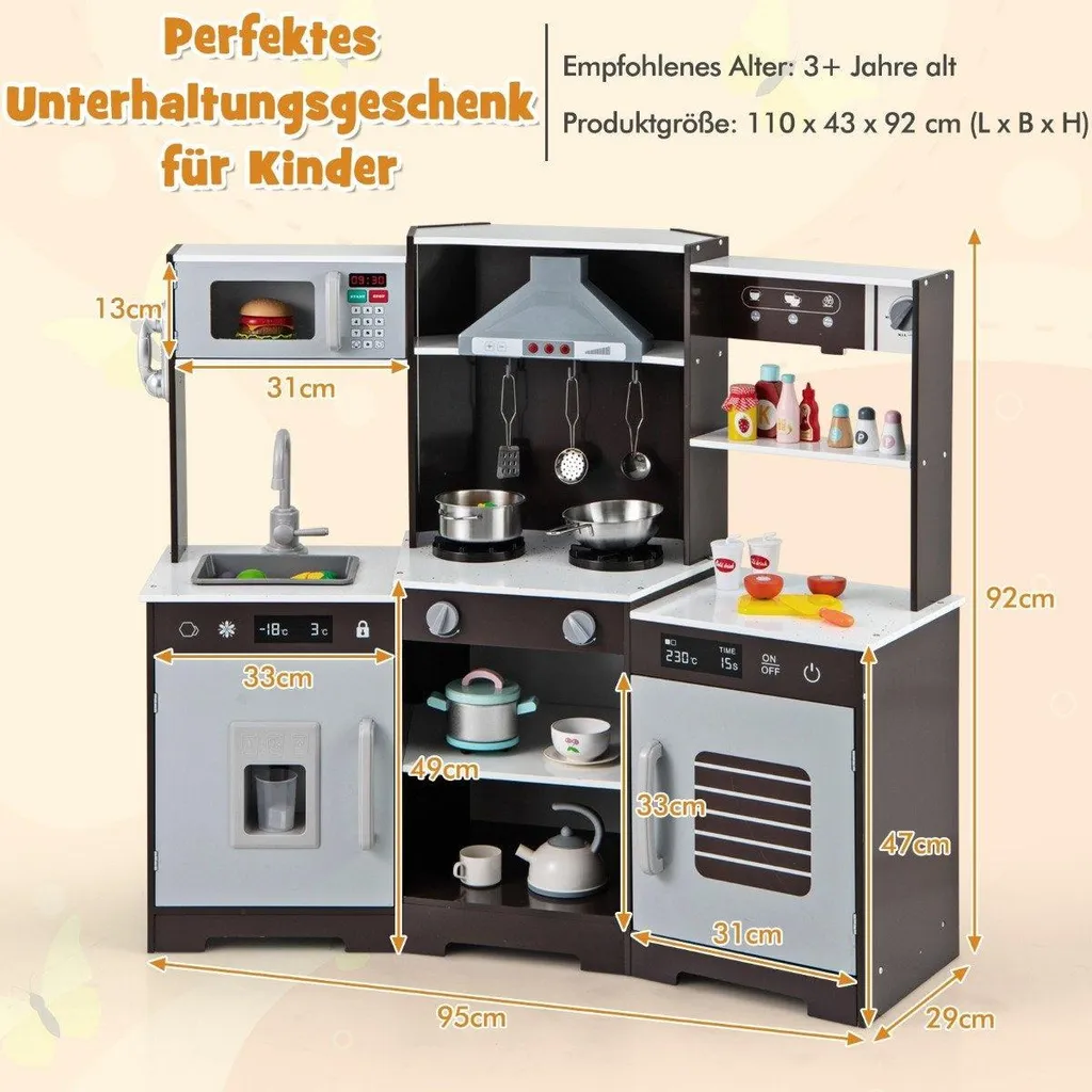 Cuisine enfant en bois interactive avec plaques lumineuses marron - 2