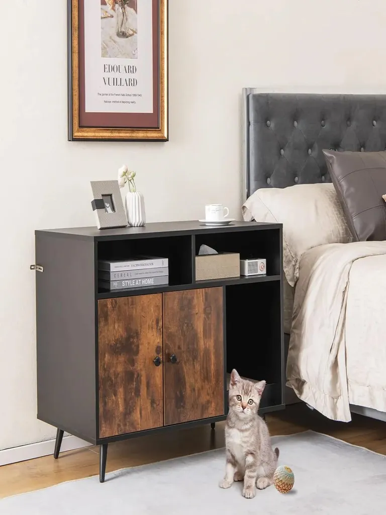 Armoire pour bac à litière chat cachée design moderne 2 compartiments - 7