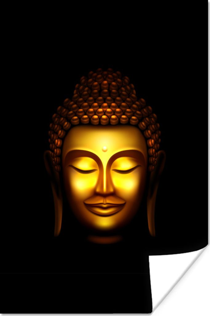 MuchoWow Poster Buddha - Kopf - Gold 40x60 cm - Plakate für die Wand - Poster Babyzimmer