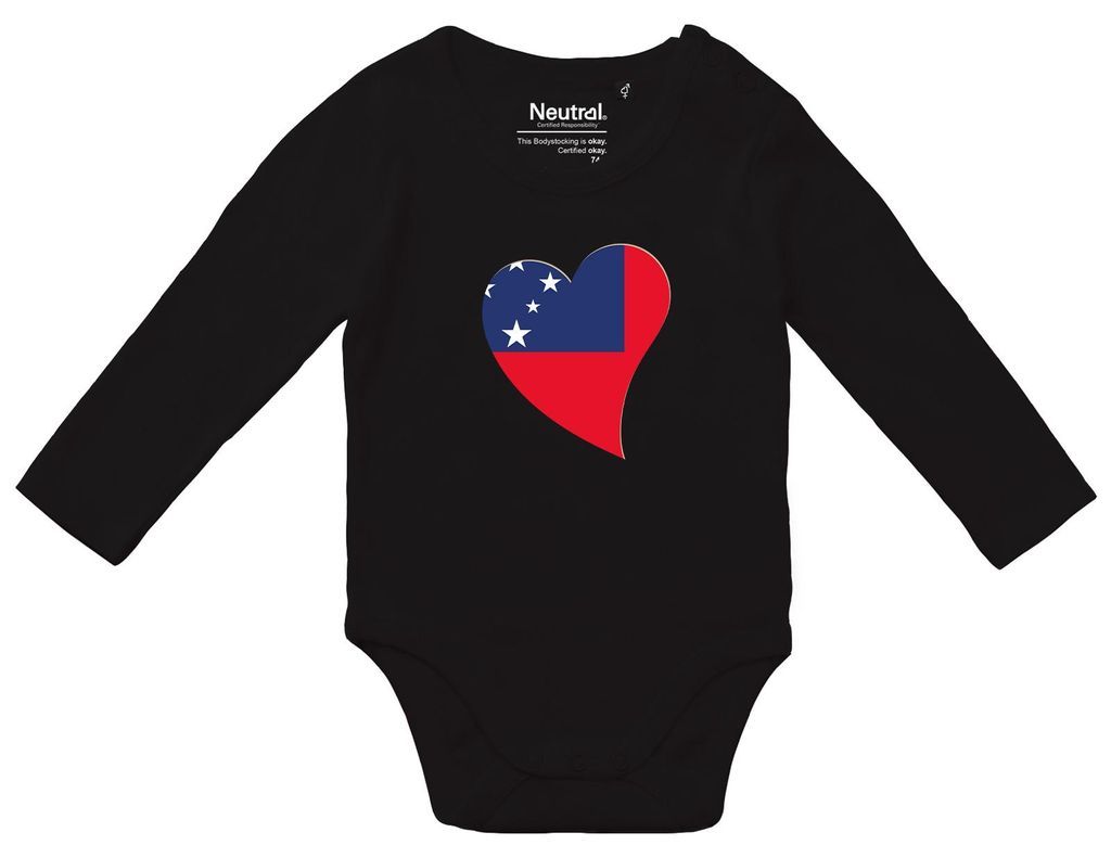 Huuraa Baby Body Samoa Flagge Herz 80 Black Baumwolle Fairtrade Langarmbody Geschenkidee