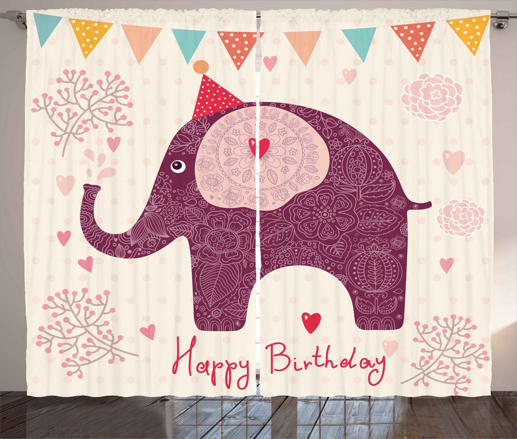 ABAKUHAUS Geburtstagsparty Rustikaler Vorhang, Lila Kunst-Elefant, Wohnzimmer Universalband Gardinen mit Schlaufen und Haken, 280 x 245 cm, Rosa