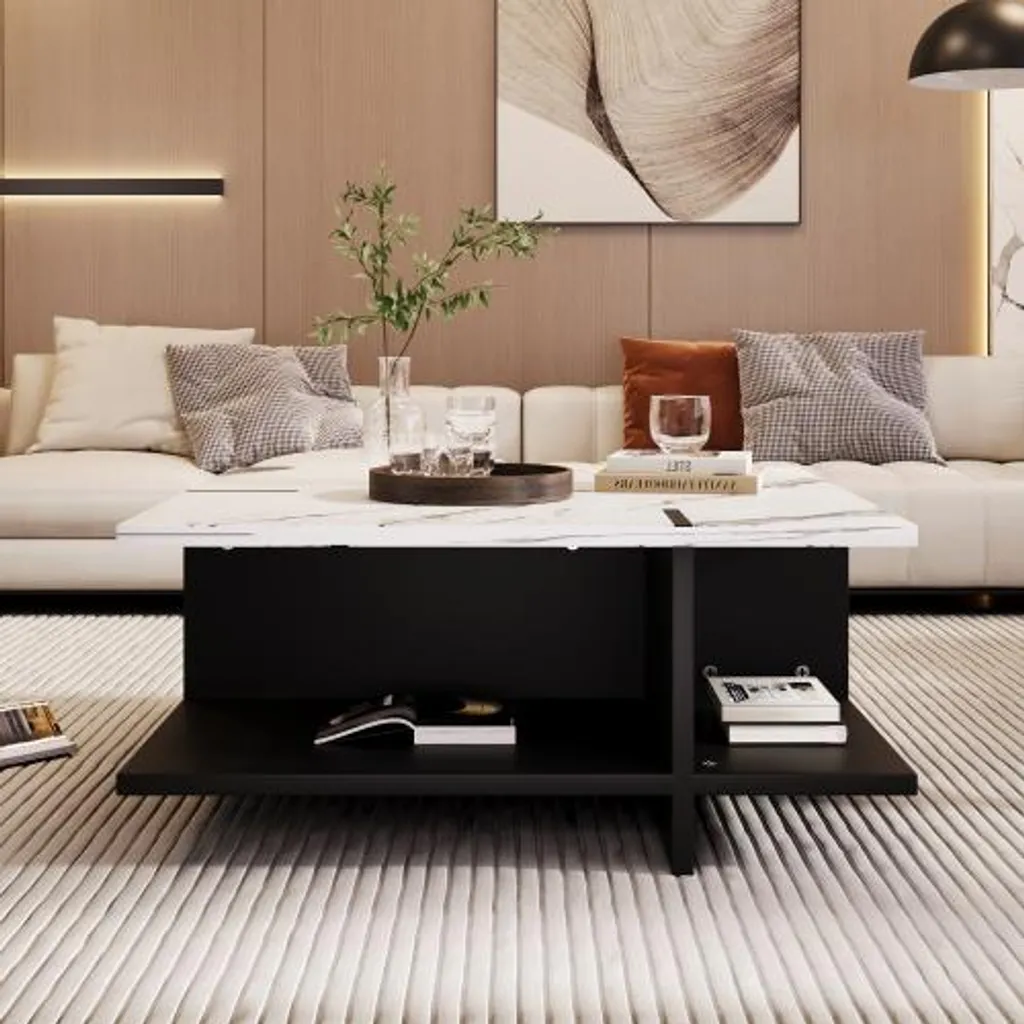 Table Basse Compacte Anti-Désordre avec Étagères pour Petit Salon - 3