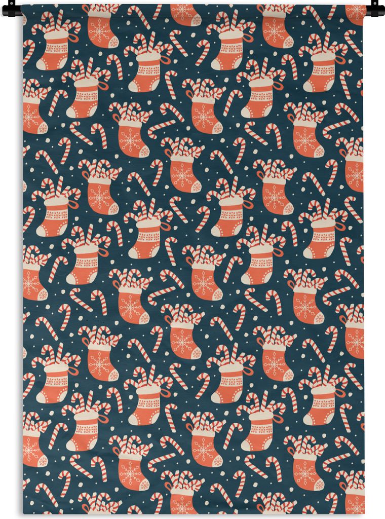 MuchoWow Wandteppich Wandbehang Socken - Süßigkeiten - Weihnachten - Schnittmuster 120x180 cm Tapisserie Dekoration Wandtuch - Schlafzimmer - D...