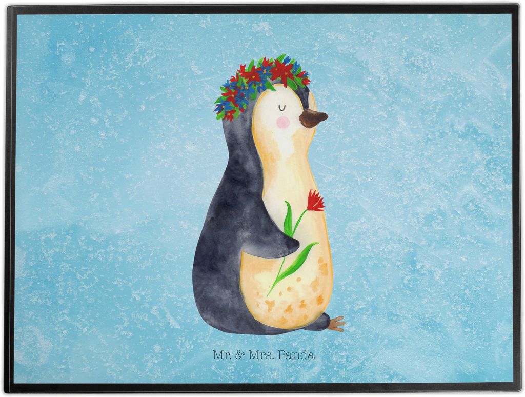 Mr. & Mrs. Panda Schreibunterlage Pinguin Blumen - Eisblau - Geschenk, schreibauflage, Wunderschön, tischschutzmatte, schreibtischunterlagen, Moti...