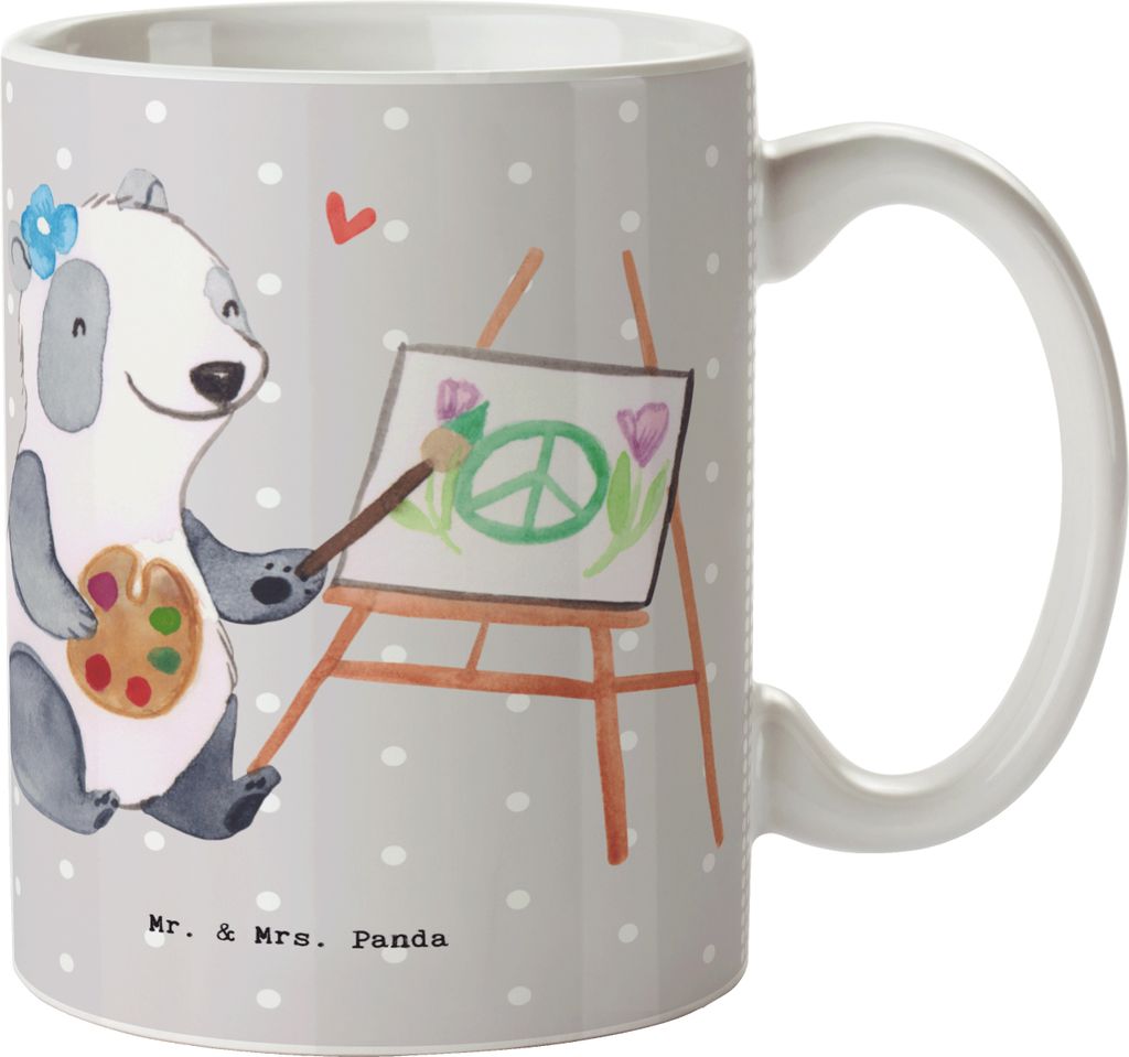 Mr. & Mrs. Panda Becher Gestalterinnen für visuelles Marketing Herz - Grau Pastell - Geschenk, Teetasse, Tasse, Keramiktasse, Trinkbecher, Kaffeet...
