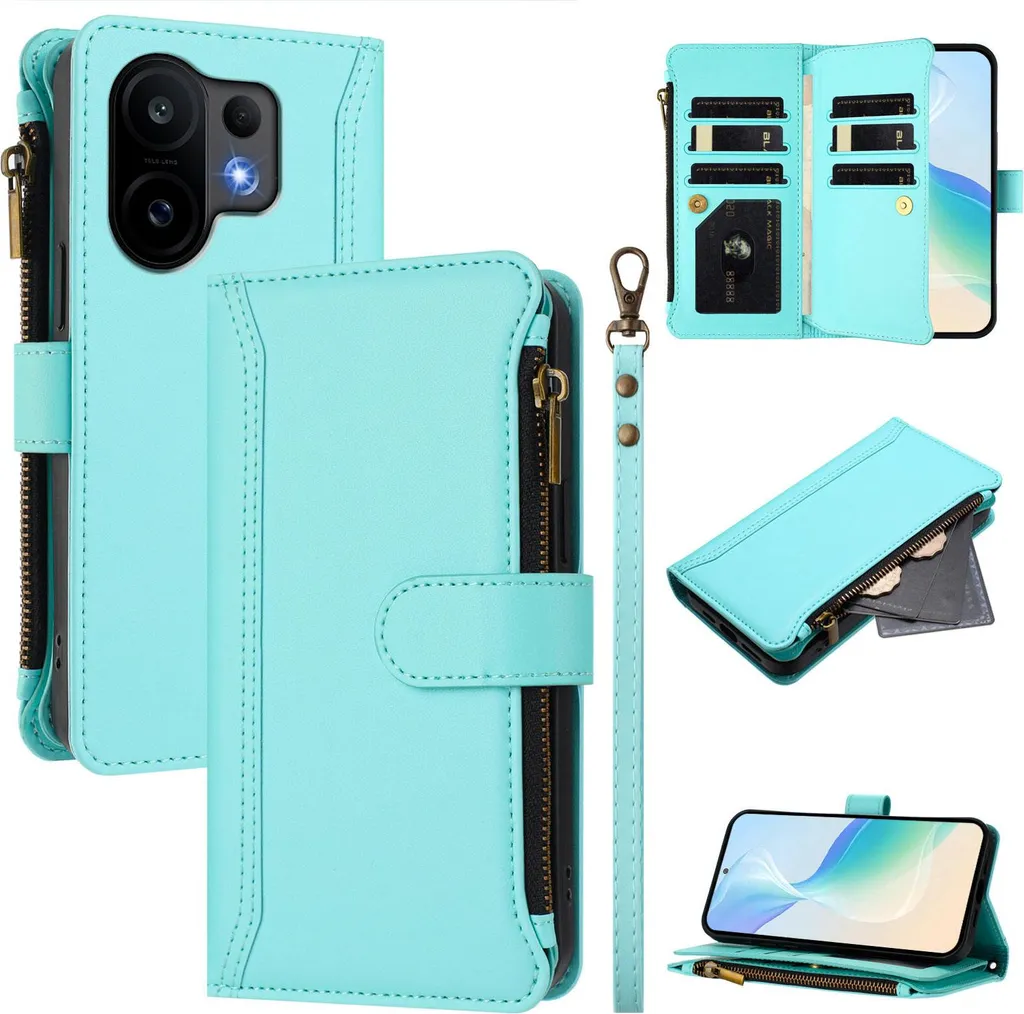 Custodia Flip Vivo S30 Verde Menta: L'essenziale con Zip e Portafoglio