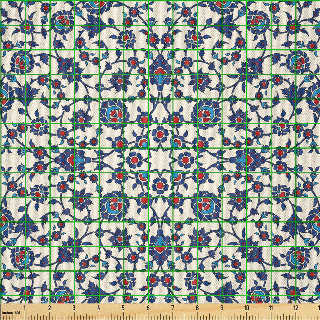 ABAKUHAUS Orient Microfaser Stoff als Meterware , Marokkanisches Blumenmuster mit viktorianischem Rokoko barockem Design, 1 M (230 x 100 cm), Vermi...