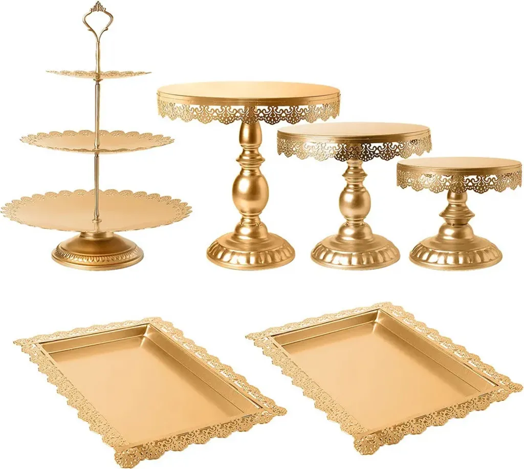 Set présentoir gâteau mariage doré pour décoration de table de fête