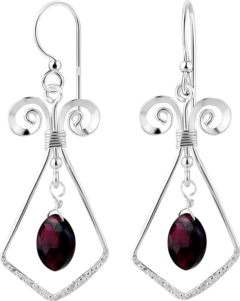 Puces d'oreilles géométriques argent et gemme précieuse pour femme