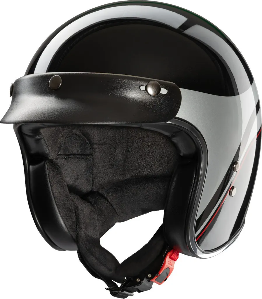 Casque Jet Redbike RB-804 Confortable et Compact Noir Argent Rouge M