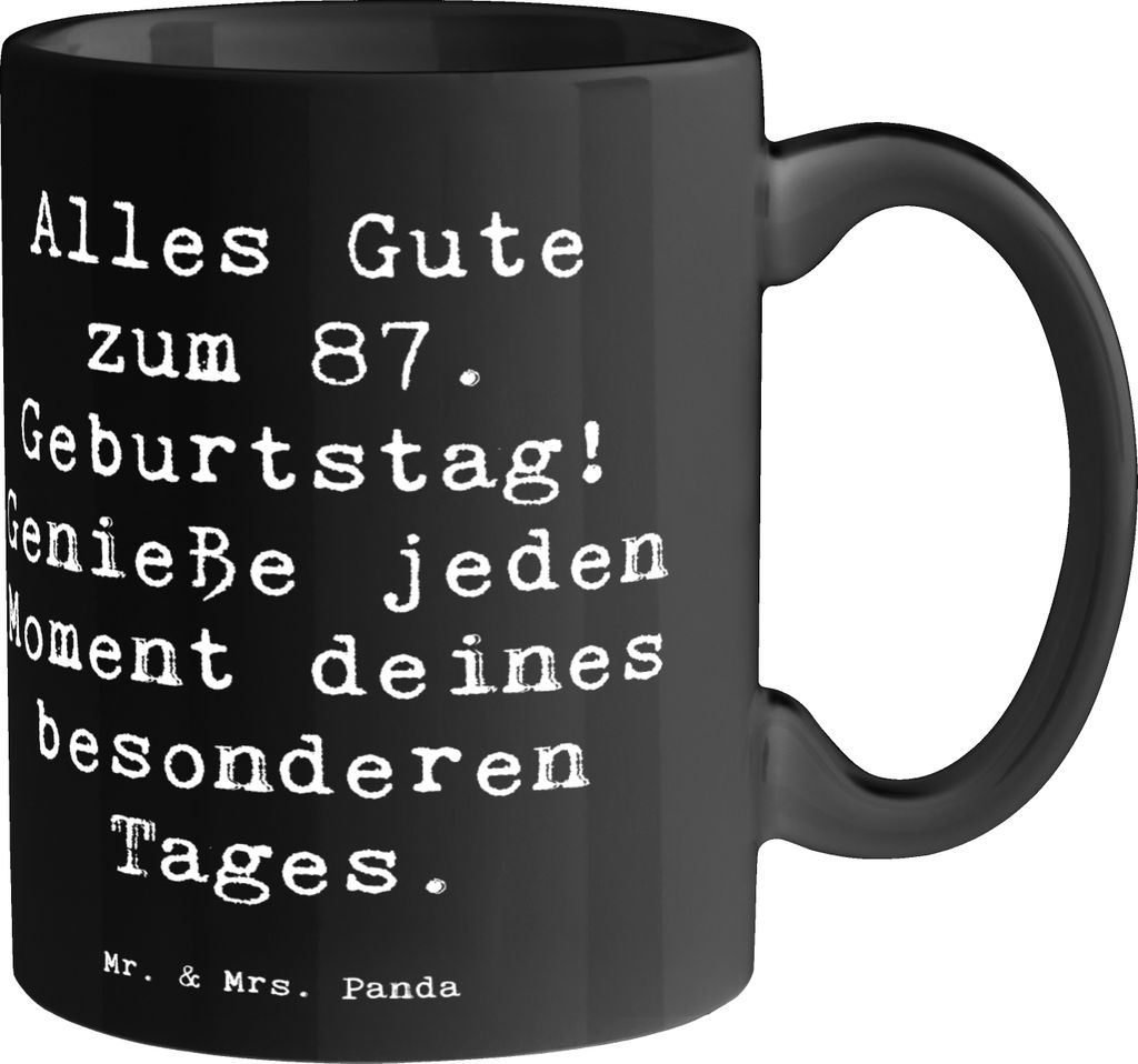 Mr. & Mrs. Panda Kaffeetasse Spruch 87. Geburtstag - Schwarz - Geschenk, Geburtstagsgeschenk, Kaffeebecher, Keramiktasse, Liebe und Weisheit, beson...