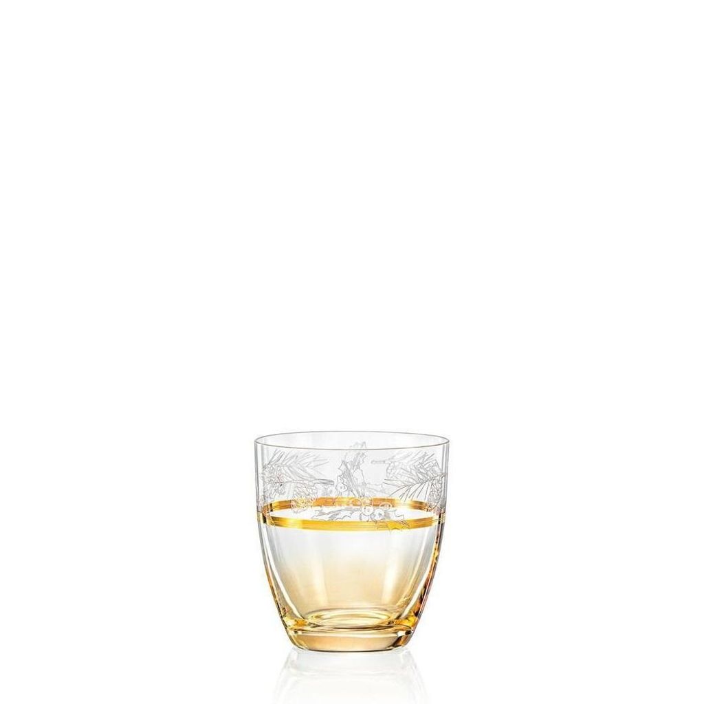 Crystalex Kristallglas Becher Excelsior, 300 ml, Gold-Honig, mit Gravur und Goldrand, Weihnachtsmotiv, Festliche Dekoration, 2er Set