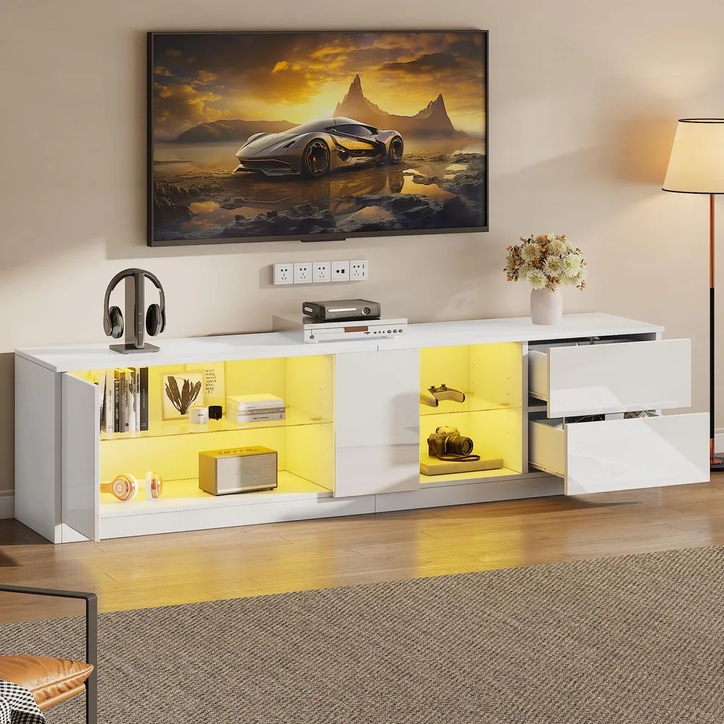Meuble TV de Salon Moderne pour Grand Écran avec Ambiance LED 160cm