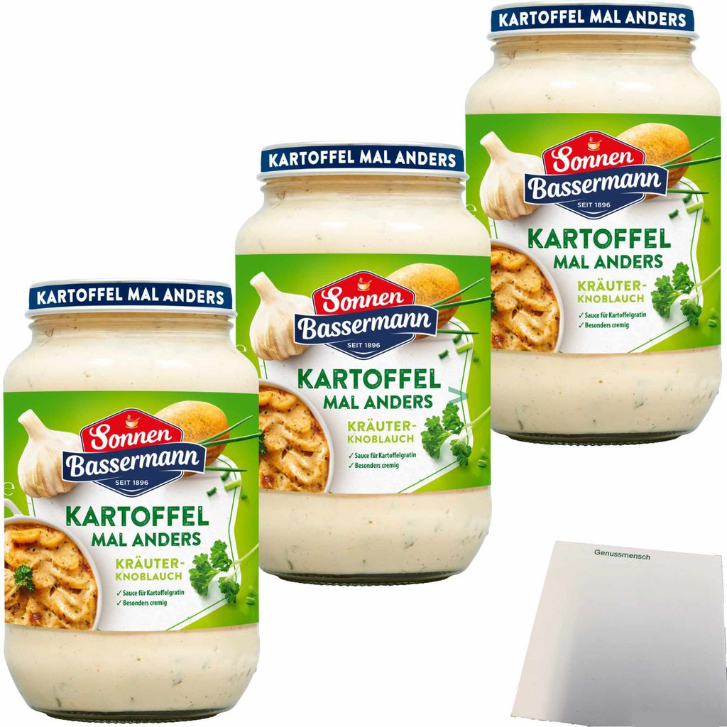 Sonnen Bassermann Kartoffel mal anders Kräuter-Knoblauch 3er Pack (3x405g Glas) + usy Block