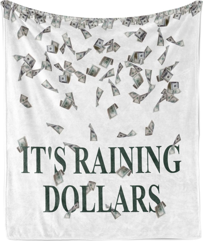 ABAKUHAUS Geld Weich Flanell Fleece Decke, Es regnet Dollars Text, Gemütlicher Plüsch für den Innen- und Außenbereich, 125 x 175 cm, Dunkelgrü...