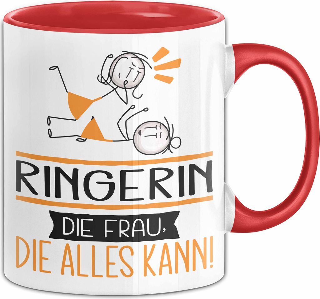 Ringerin Geschenk Tasse Becher Die Frau Die Allen Kann Geschenkidee für eine Ringerin Lustig (Rot)
