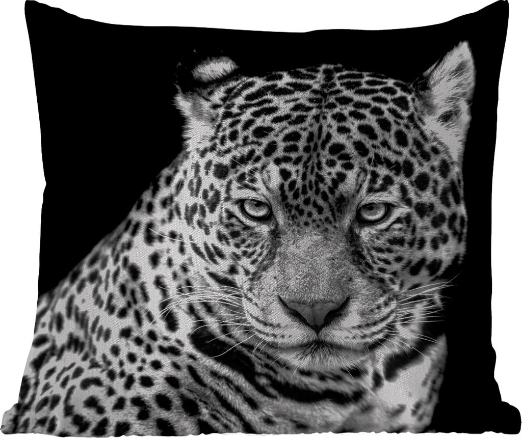 MuchoWow Outdoor Kissen - Leopard - Tiere - Schwarz - Weiß - Porträt - 60x60 cm - Wetterfest - Lounge Kissen - Dekoration - Schlaf Kissen