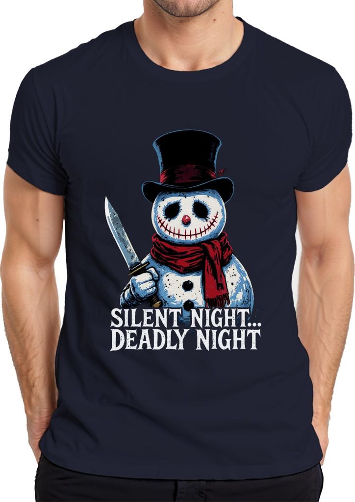 Silent Night Deadly Night Horror Schneemann Messer Weihnachten Herren T-Shirt, Navy, L