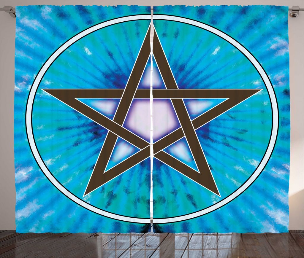 ABAKUHAUS Pentacle Rustikaler Vorhang, Interlaced Pentagramm, Wohnzimmer Universalband Gardinen mit Schlaufen und Haken, 280 x 225 cm, Mehrfarbig