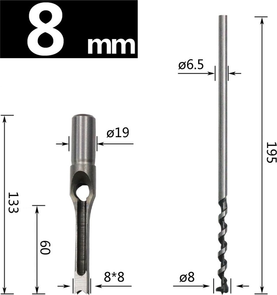 INF Vierkantbohrer 9.5MM (3/8) Holzbearbeitungsbohrer für Quadratische Löcher 8 mm