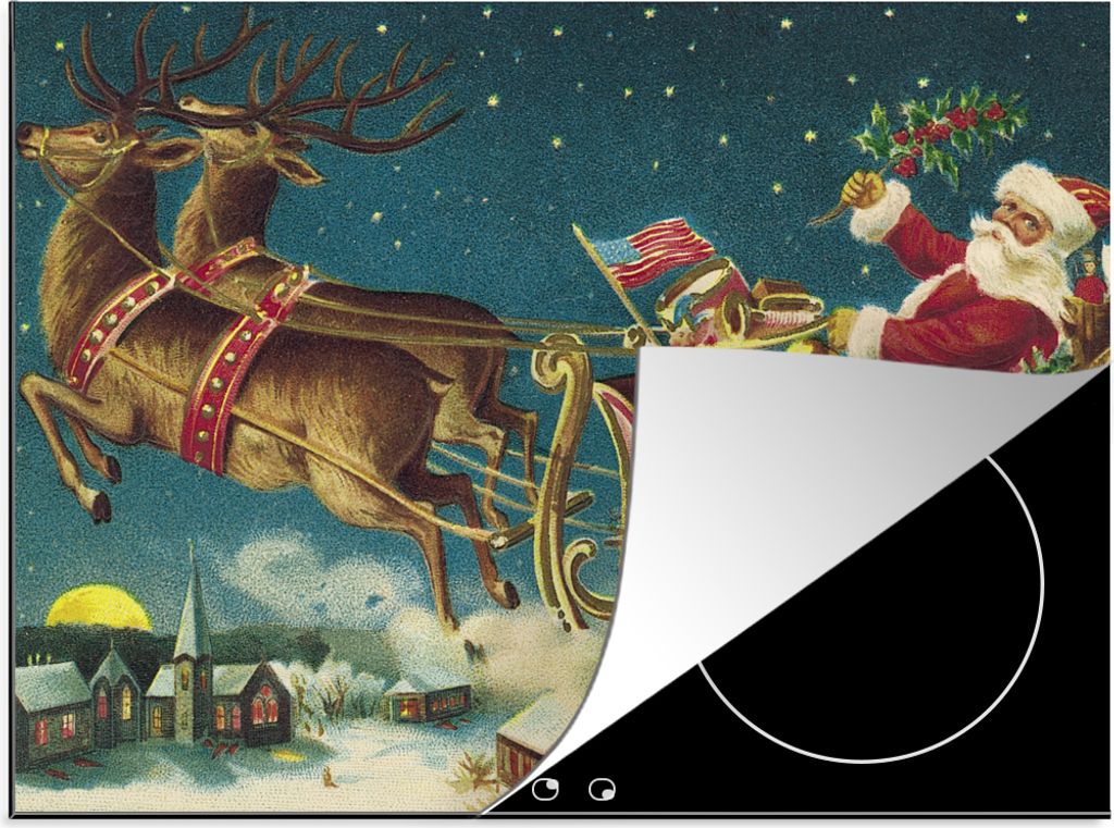 KitchenYeah Herdabdeckplatte Weihnachten - Winter - Vintage , 75x52cm, Küche Deko, Glaskeramikfeld Herdabdeckung, Abdeckplatte fùr Kochfeld