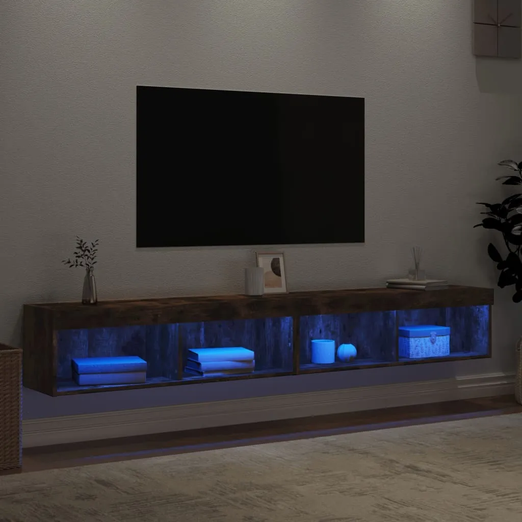 Mobile Porta TV Sospeso 2 pz Rovere Fumé con LED RGB 100 cm - 4