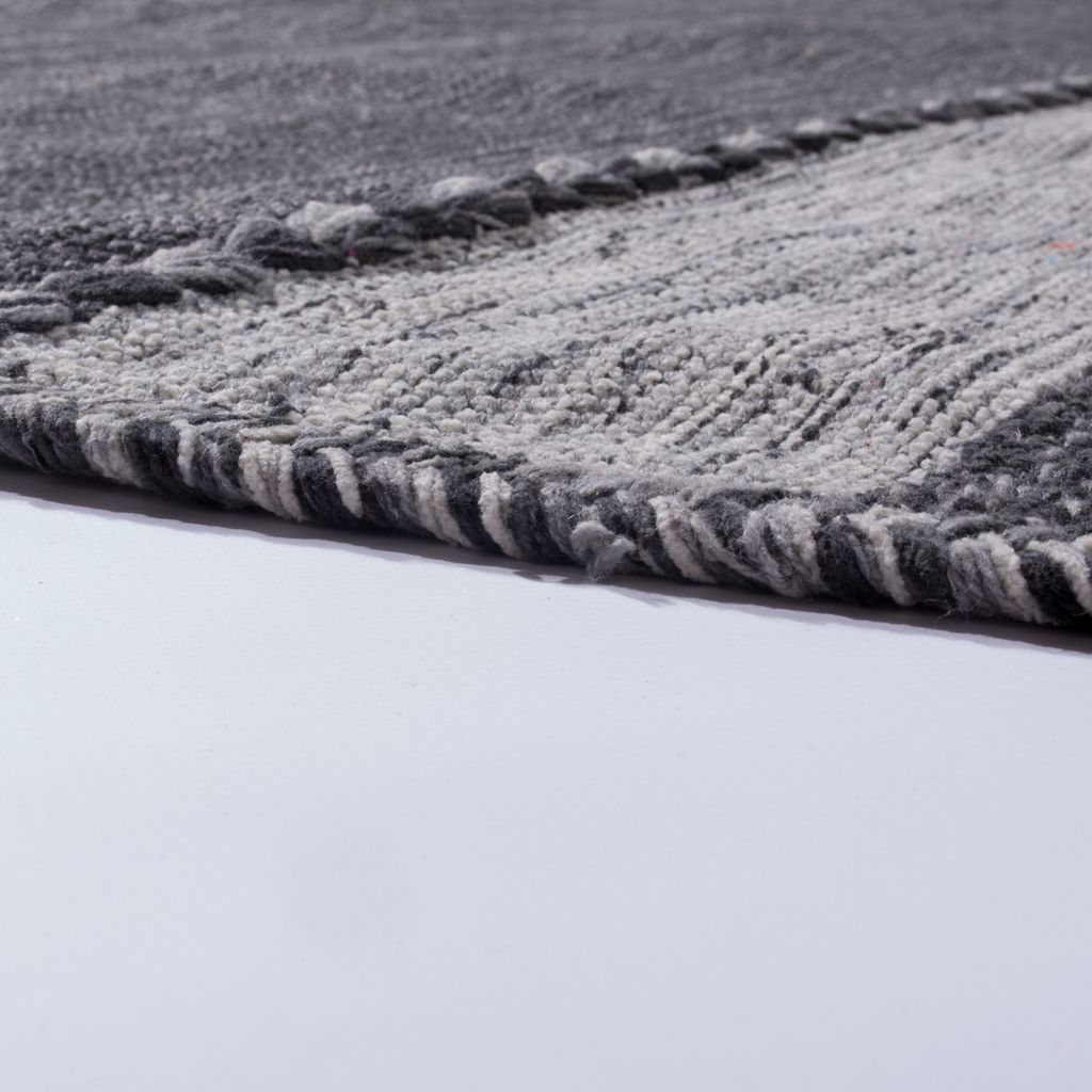 Designer Teppich Webteppich Kelim Handgewebt 100% Baumwolle Modern Gemustert Grau Grösse 120x170 cm
