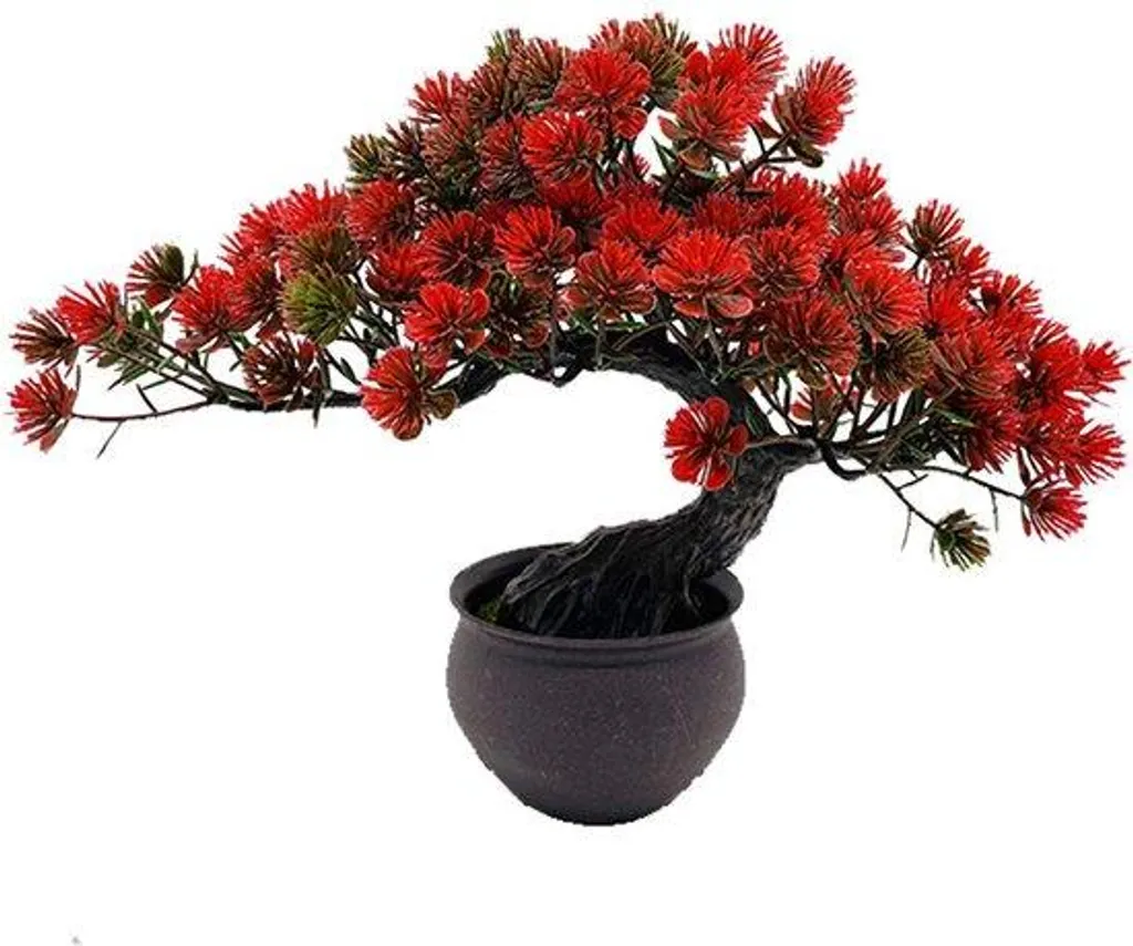 Plante Artificielle Bonsaï en Pot Rouge - Arbuste Déco de 33 cm