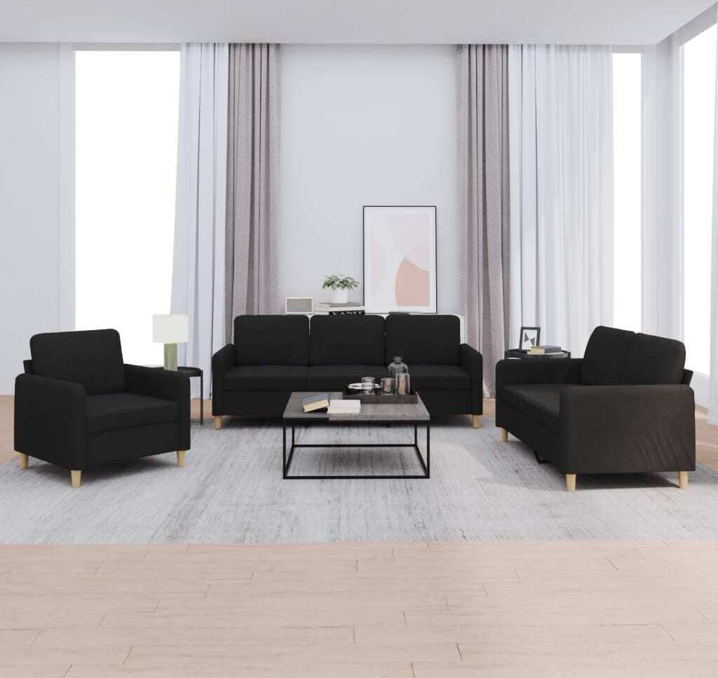 Cloris DesignMöbel 3-tlg. Sofagarnitur mit Kissen Schwarz Stoff , Schlafsofas 2024 Neu