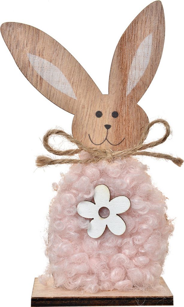 Clayre & Eef Dekorationsfigur Kaninchen 14 cm Braun Rosa Holz