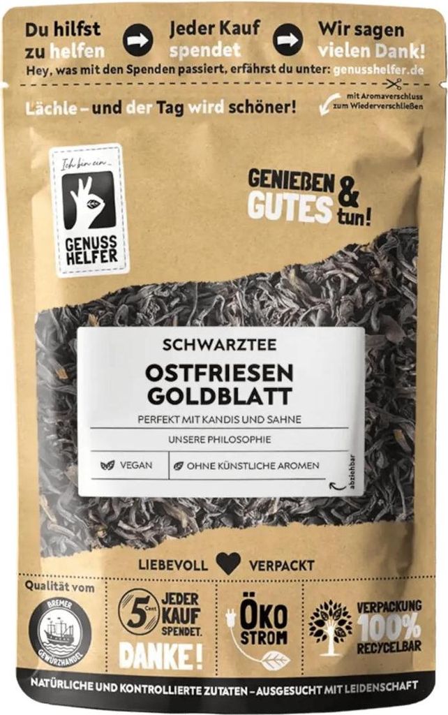 Ostfriesen Goldblatt, lose, aromatischer schwarzer Tee, Ostfriesentee, perfekt zum Servieren und Genießen mit Sahne und Kluntjes, 10 x 100g