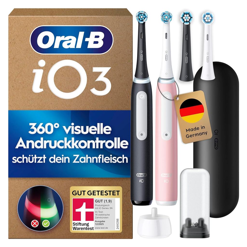 Oral-B iO Series 3 Plus Edition Doppelpack Elektrische Zahnbürste Inkl. 4 Aufsteckbürsten 3 Putzmodi für Zahnpfleg