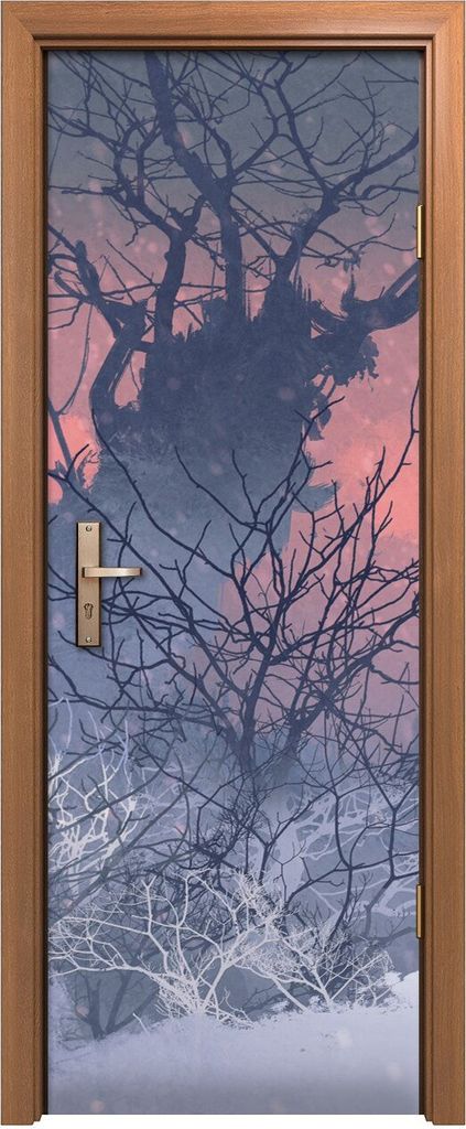 Türposter 70x200 cm Türaufkleber Türtapete Türfolie Klebefolie Ritter mit Dreizack Winter Landschaft